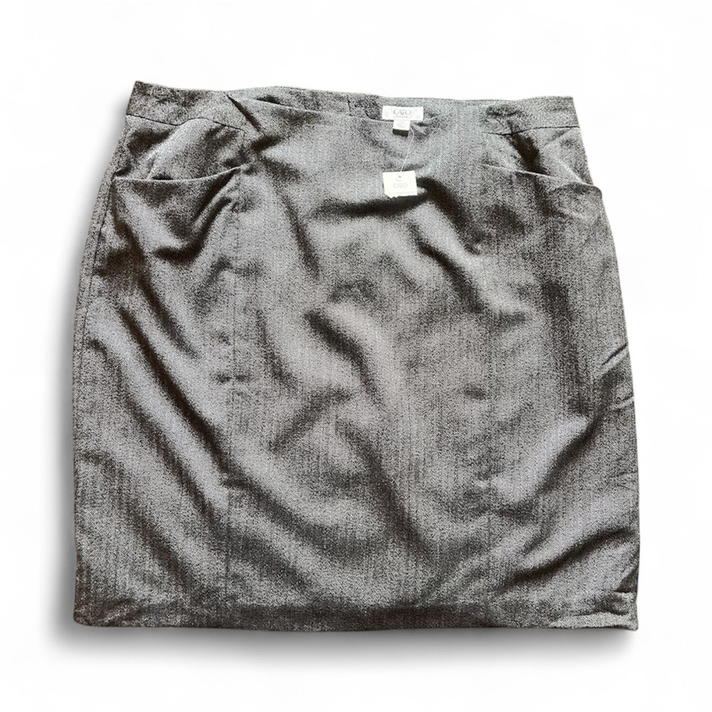 Cato Woman Plus 22W Knee Length Herringbone Pencil Skirt Black Gray Pockets NWT